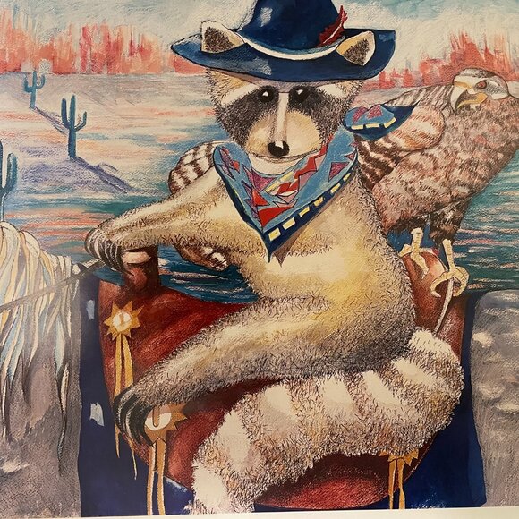 Raccoon Cowboy Print Poster Signed M Maggiore 29/500 - Picture 4 of 6
